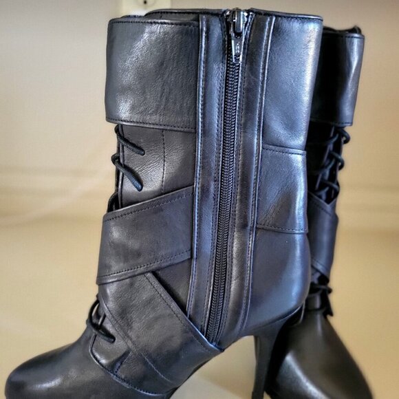 ALDO Black High Heeled Ankle Boots With Crisscross Design & Side Zipper EU 39 - Picture 6 of 9